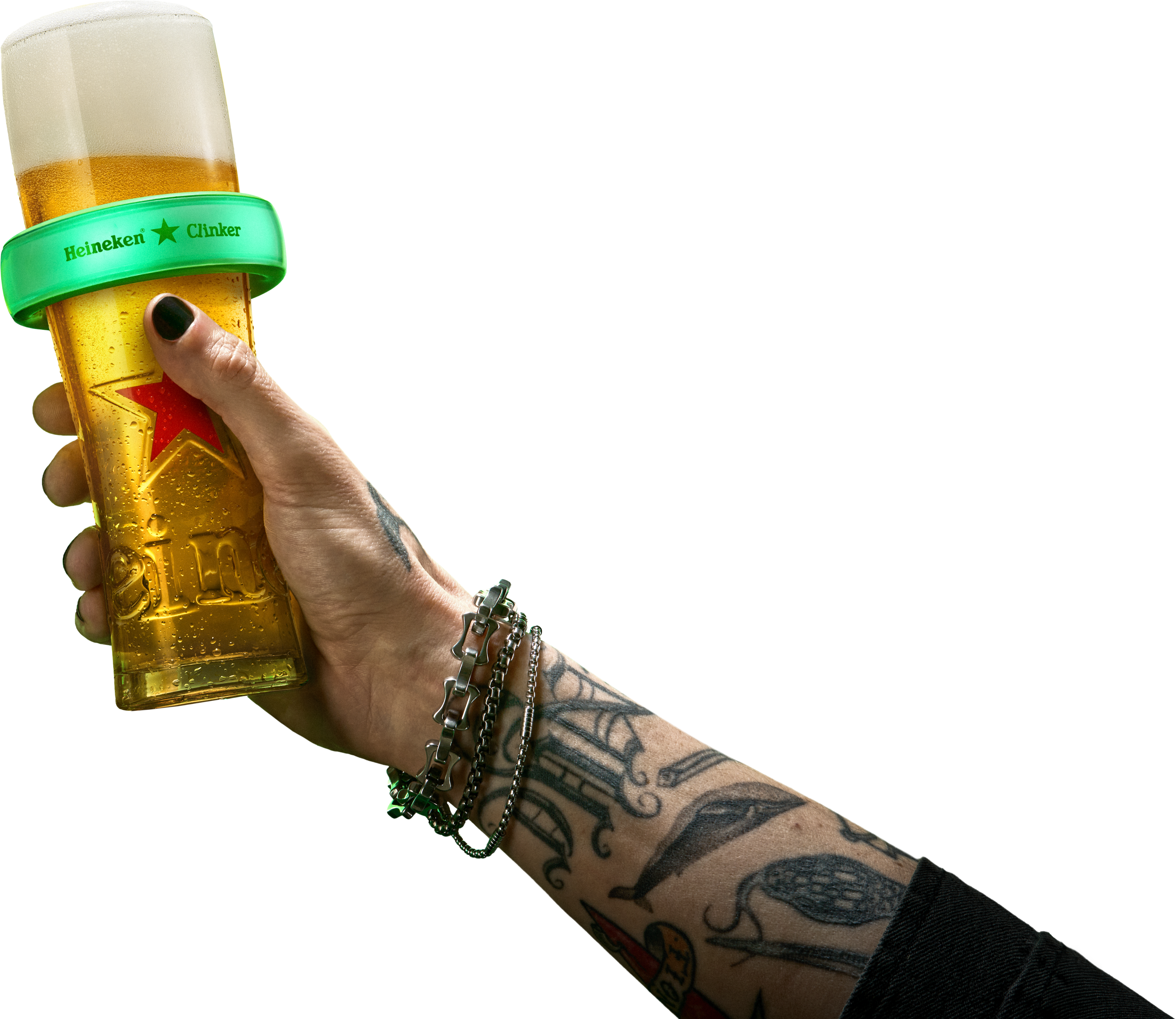 Clinking Heineken glasses